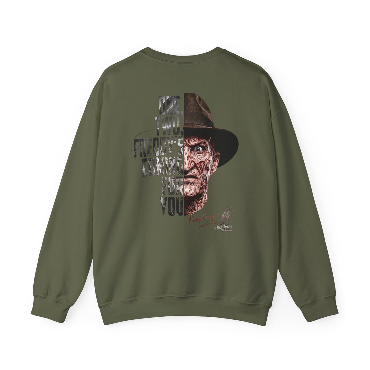 Freddy Krueger Crewneck Sweatshirt – "One, Two... Freddy's Coming For You" Horror Pullover
