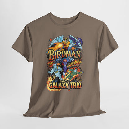 Birdman & The Galaxy Trio Tee — Retro Comic Superhero Graphic T-Shirt
