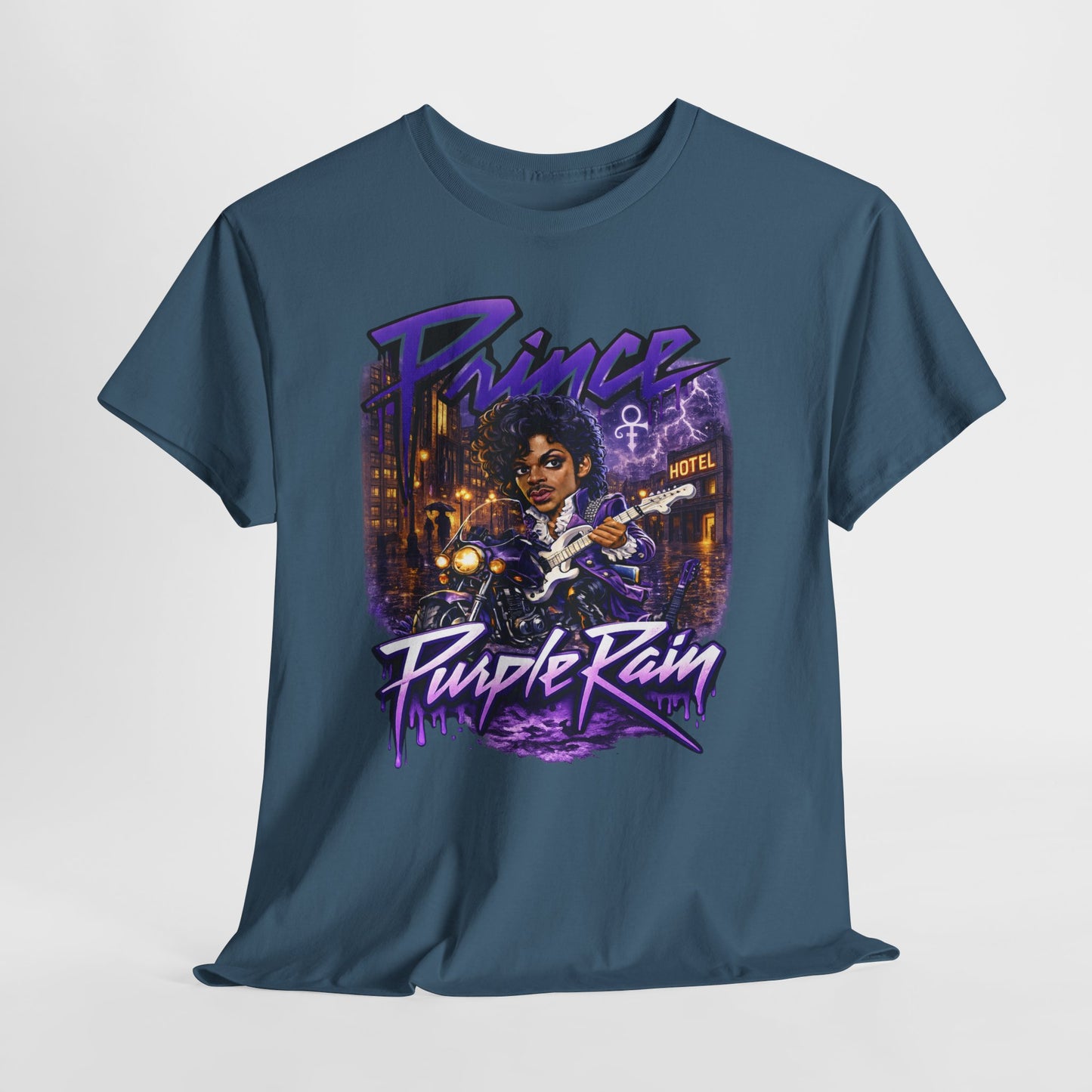 Purple Rain Graphic Tee – Retro 80s Guitar Vintage Concert Shirt