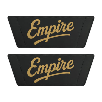 Slide Sandals — Black Strap with Gold "Empire" Script | Men's Casual Pool & Beach Slides