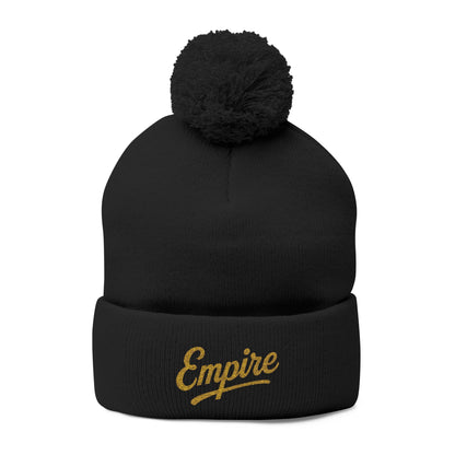 Embroidered Pom-Pom Knit Cap