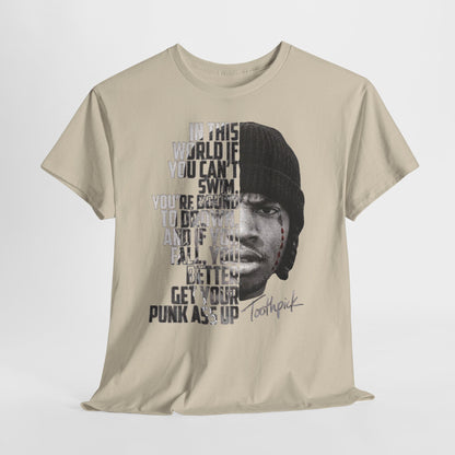 Toothpick Graphic Tee — Bold Half-Face Portrait with Motivational Quote