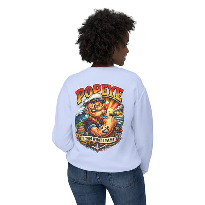 Popeye Graphic Crewneck Sweatshirt — "I Yam What I Yam" Vintage Sailor Tee
