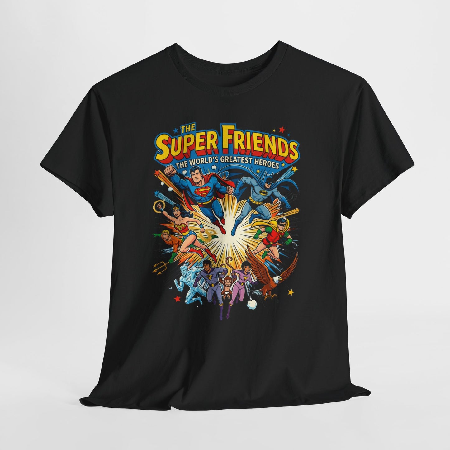 Super Friends Retro Graphic Tee — Classic Cartoon Superhero T-Shirt