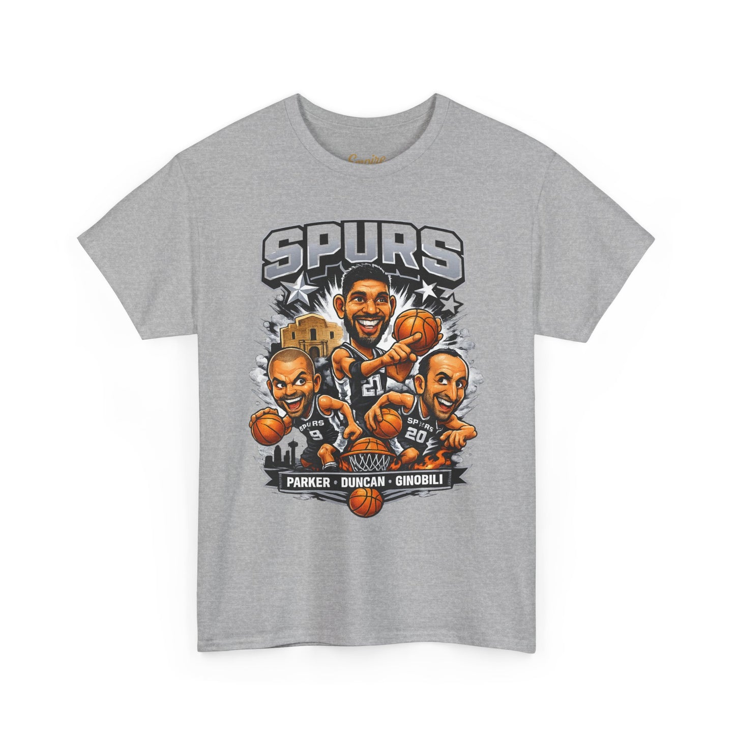 Spurs Legends T-Shirt — Parker, Duncan & Ginobili Cartoon Basketball Tee