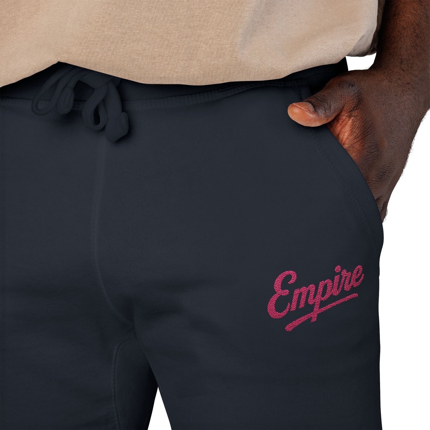 Empire Signature Embroidered Sweatpants — Minimal Fleece with Pink 'Empire' Logo