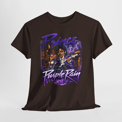 Purple Rain Graphic Tee – Retro 80s Guitar Vintage Concert Shirt