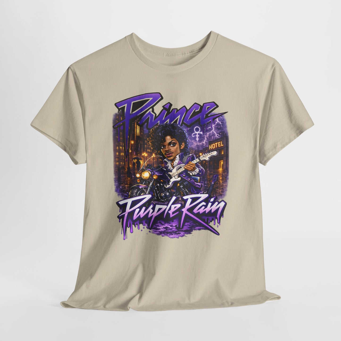 Purple Rain Graphic Tee – Retro 80s Guitar Vintage Concert Shirt