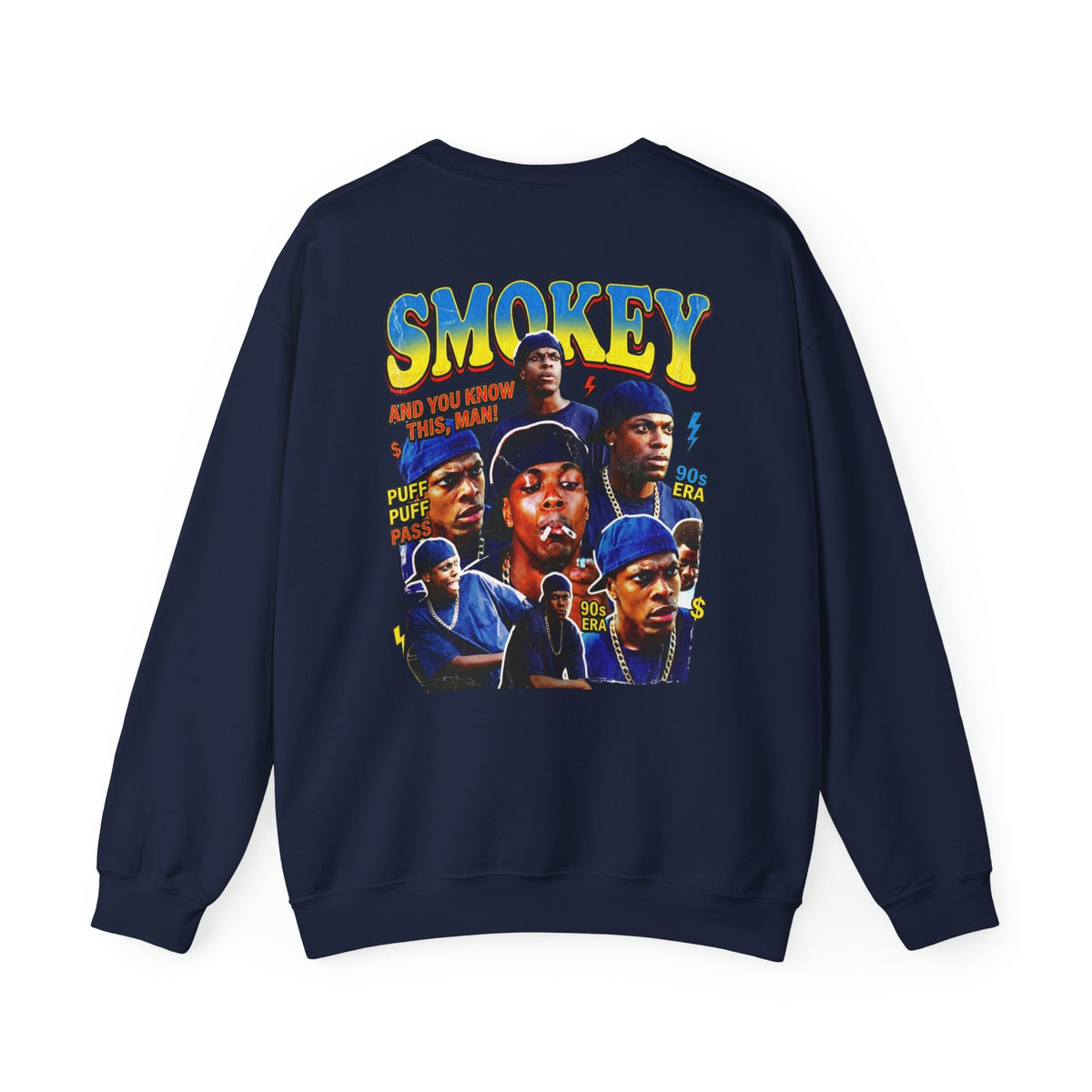 Smokey Graphic Sweatshirt – Retro Hip-Hop Photo Collage Crewneck