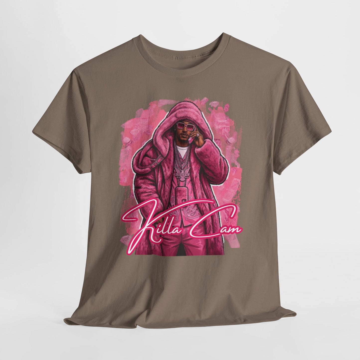 Killa Cam Graphic Tee — Pink Hooded Portrait Streetwear T-Shirt