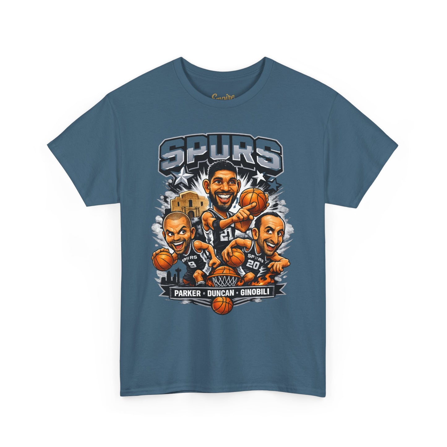 Spurs Legends T-Shirt — Parker, Duncan & Ginobili Cartoon Basketball Tee