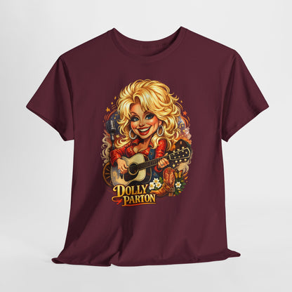Dolly Parton Caricature Graphic Tee – Guitar Country Music Fan Shirt