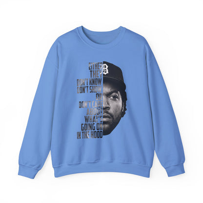 Boyz N the Hood Doughboy Sweatshirt — Half-Face Portrait with 'They Don't Know' Quote