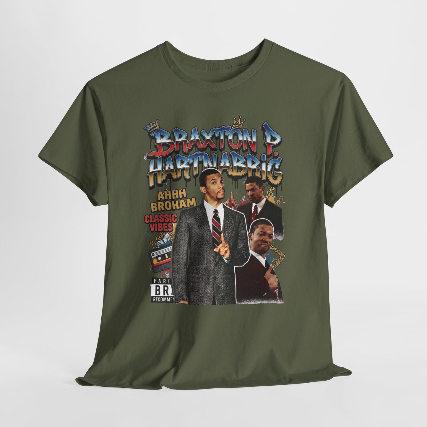 Vintage Braxton P. Hartnabrig Graphic Tee — Retro Collage T-Shirt