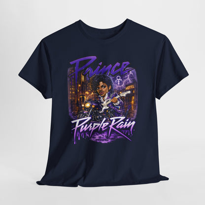 Purple Rain Graphic Tee – Retro 80s Guitar Vintage Concert Shirt