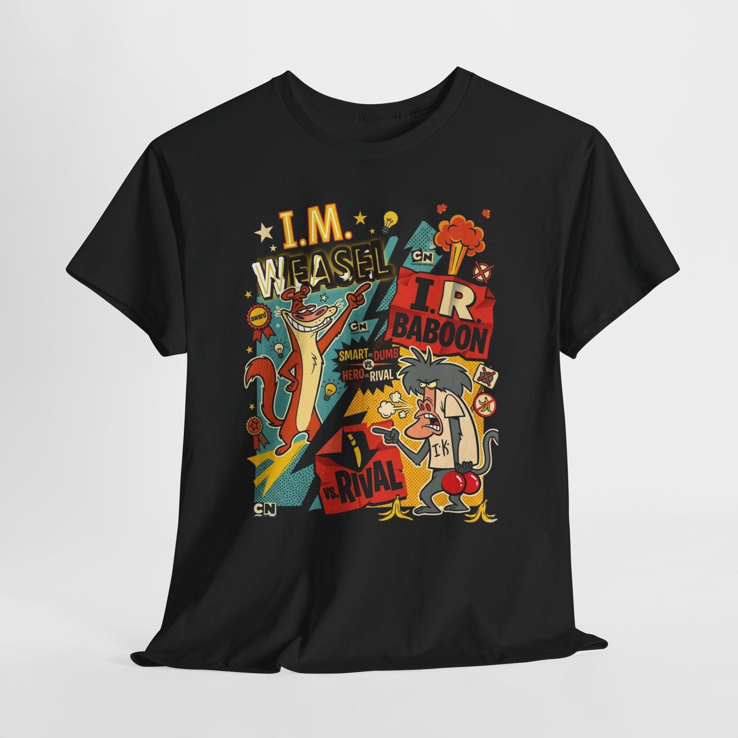 Retro Cartoon Crew Tee — "I.M. Weasel vs. I. R. Baboon" Graphic