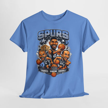 Spurs Legends T-Shirt — Parker, Duncan & Ginobili Cartoon Basketball Tee