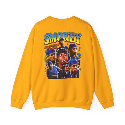 Smokey Graphic Sweatshirt – Retro Hip-Hop Photo Collage Crewneck