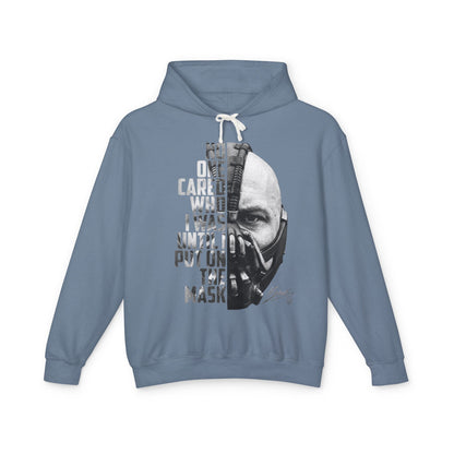 Bane Mask Split-Face Hoodie — "No One Cared Who I Was Until I Put On the Mask" Graphic