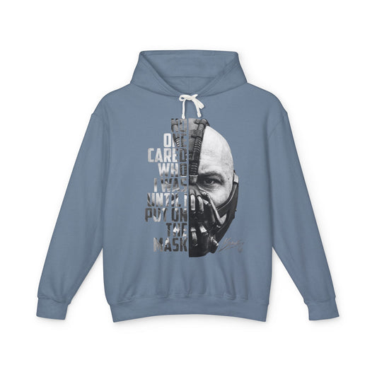 Bane Mask Split-Face Hoodie — "No One Cared Who I Was Until I Put On the Mask" Graphic