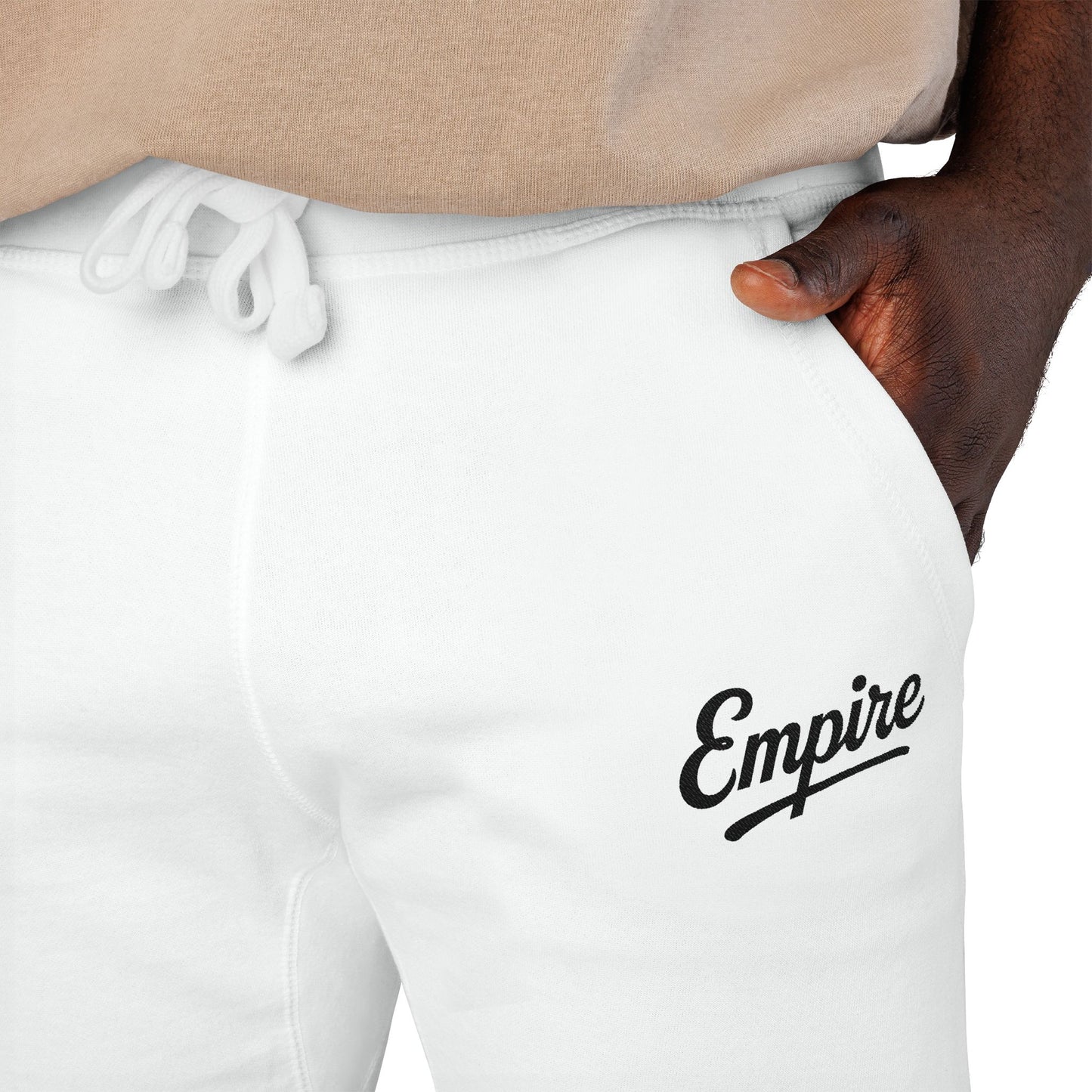 Empire Signature Embroidered Sweatpants — Minimal Fleece with Black 'Empire' Logo