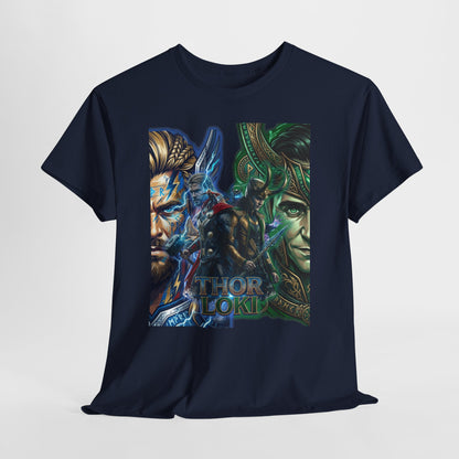 Thor vs Loki Graphic Tee — Mythic Norse Superhero Split-Face Design