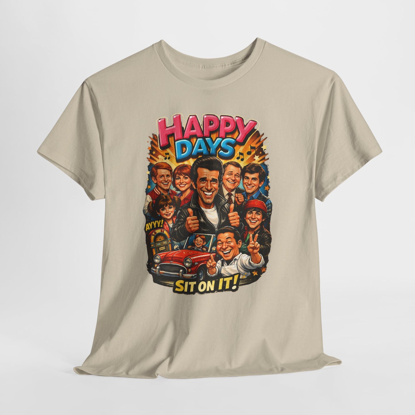 Happy Days Retro TV Cast T-Shirt — "Sit On It!" Vintage 70s Sitcom Tee