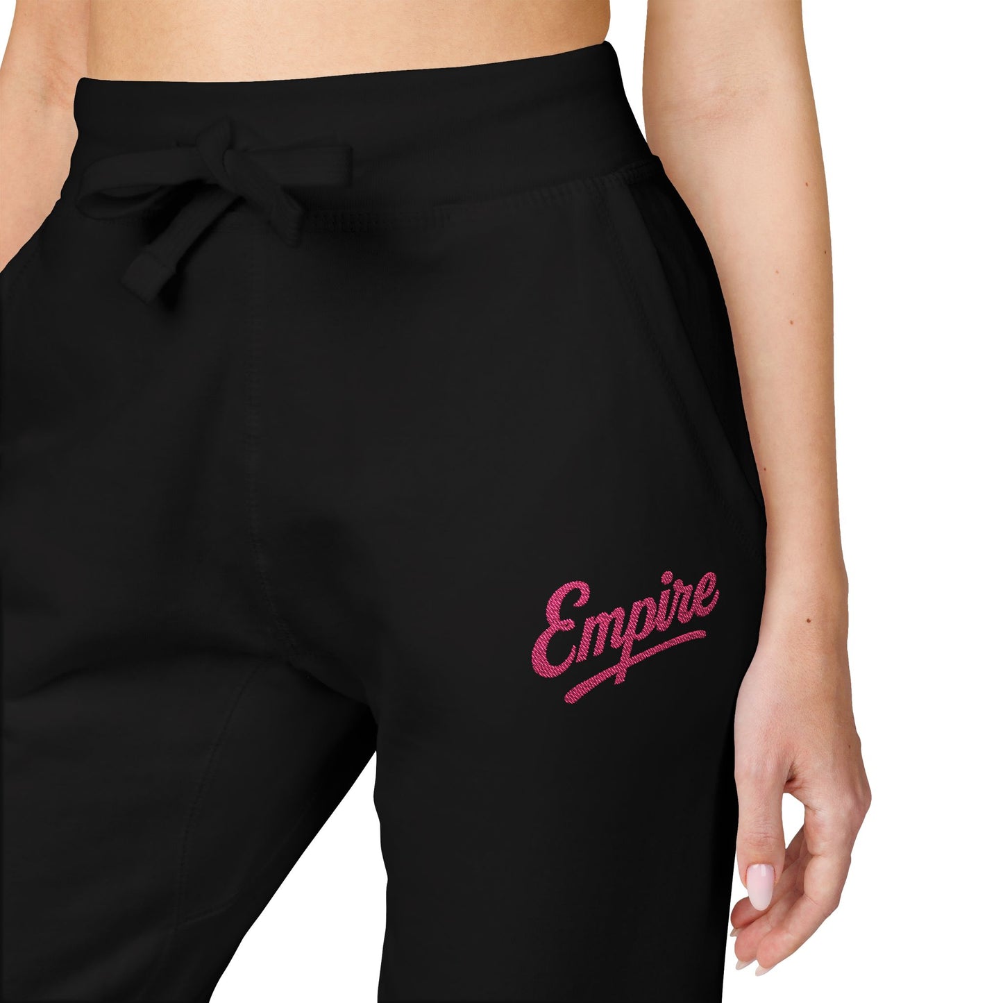 Empire Signature Embroidered Sweatpants — Minimal Fleece with Pink 'Empire' Logo
