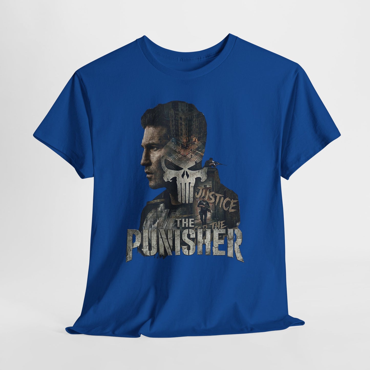 The Punisher Graphic Tee — Skull Justice Double Exposure T‑Shirt