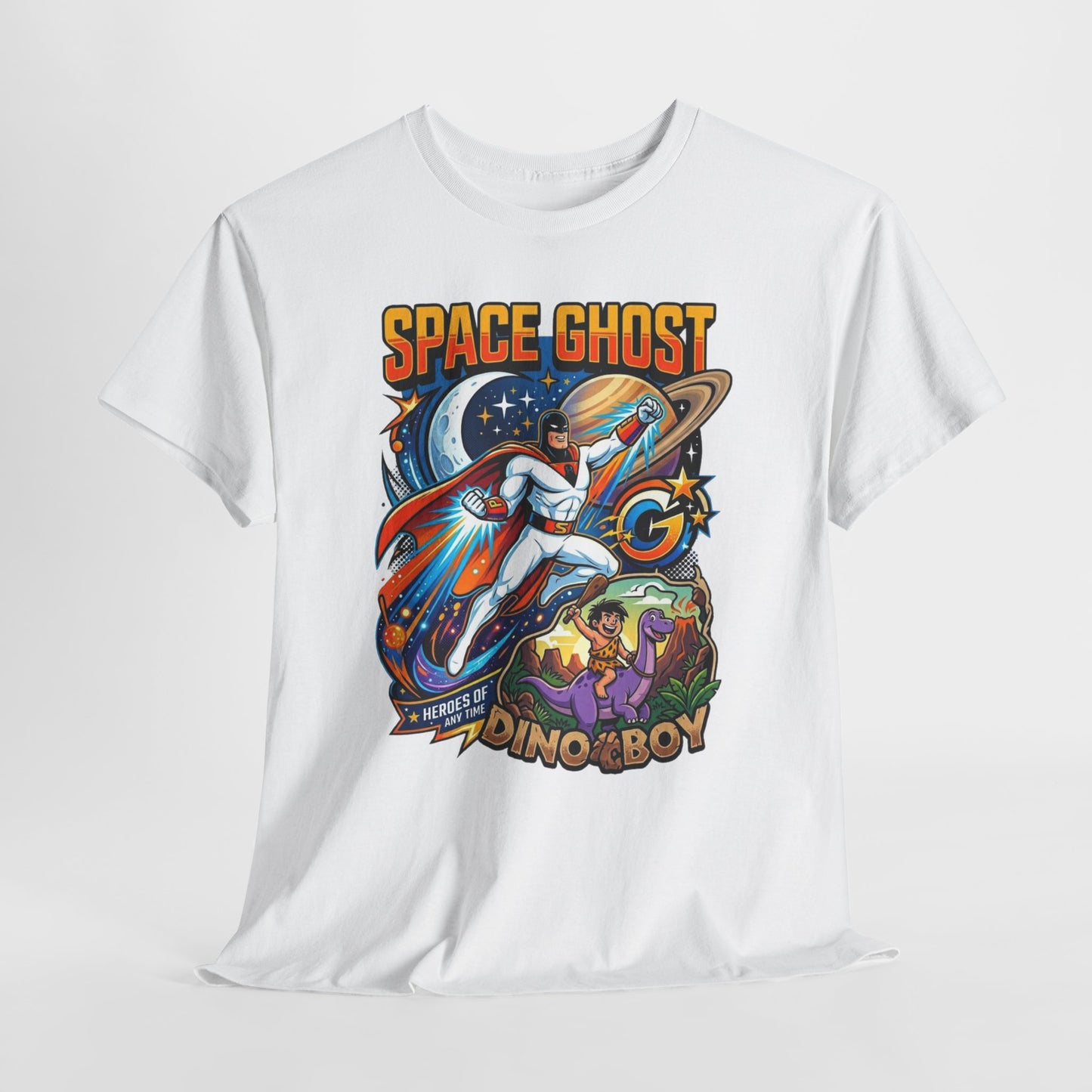 Space Ghost Dino-Boy Tee — Retro Astronaut Dinosaur Graphic T-Shirt