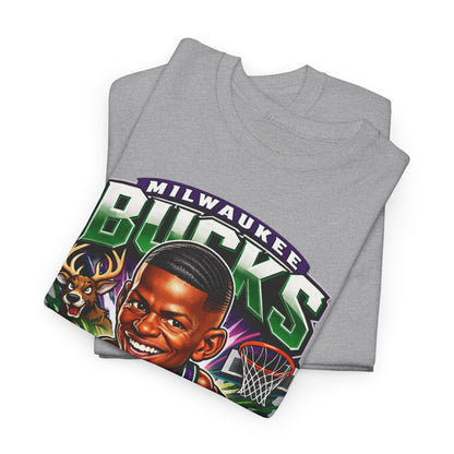 Milwaukee Bucks Retro Player Cartoon Tee — 'Ray Allen' Basketball Graphic T-Shirt
