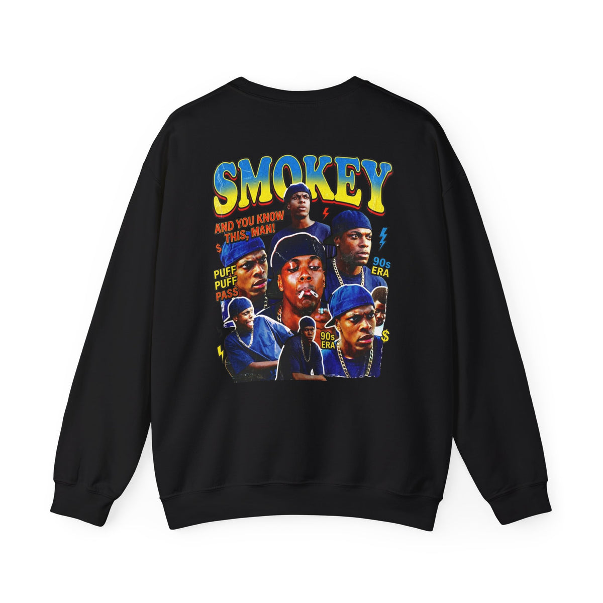 Smokey Graphic Sweatshirt – Retro Hip-Hop Photo Collage Crewneck