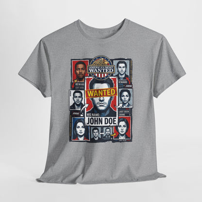 'Wanted: His Name John Doe' Retro Mugshot Collage Graphic Tee