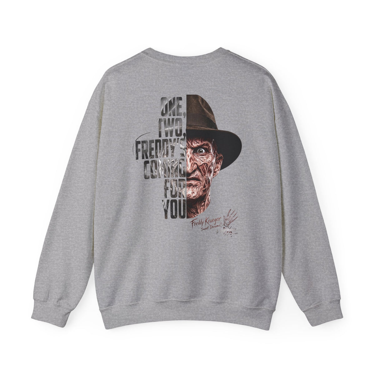 Freddy Krueger Crewneck Sweatshirt – "One, Two... Freddy's Coming For You" Horror Pullover