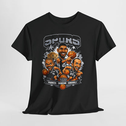 Spurs Legends T-Shirt — Parker, Duncan & Ginobili Cartoon Basketball Tee
