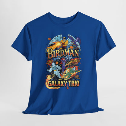 Birdman & The Galaxy Trio Tee — Retro Comic Superhero Graphic T-Shirt