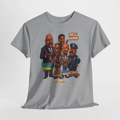 Retro TV Comedy Dads Caricature T‑Shirt — 'GOAT' Character Tee