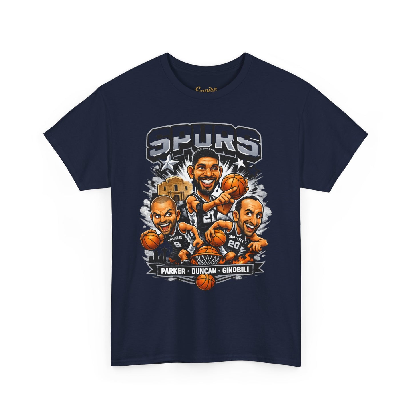 Spurs Legends T-Shirt — Parker, Duncan & Ginobili Cartoon Basketball Tee