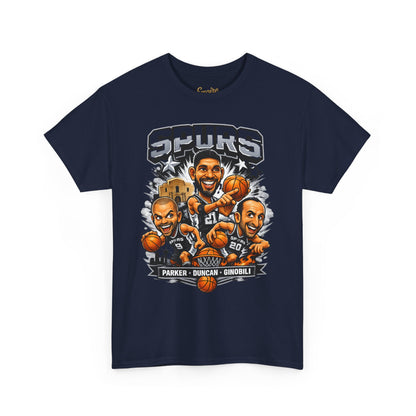 Spurs Legends T-Shirt — Parker, Duncan & Ginobili Cartoon Basketball Tee