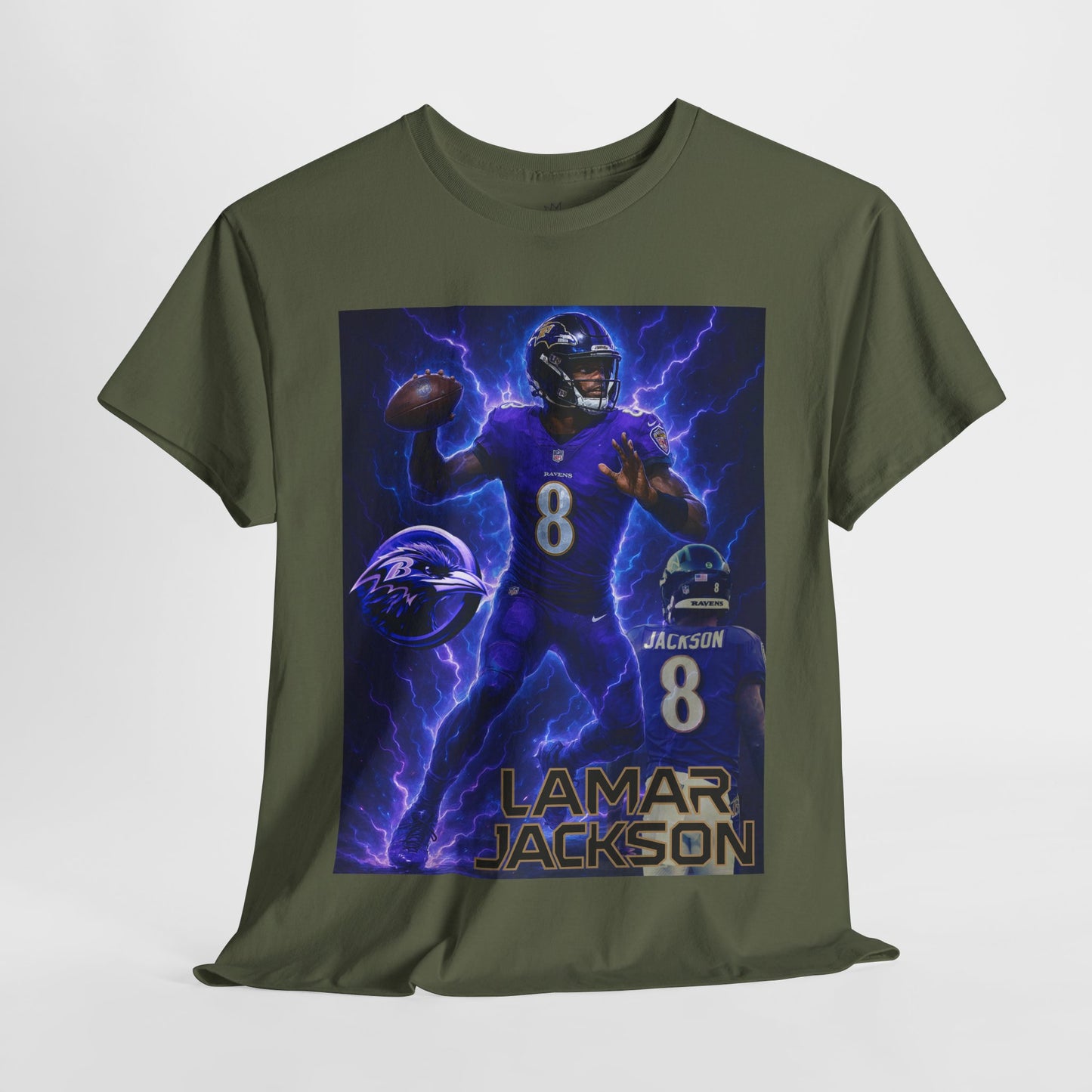 Lamar Jackson Lightning Tee – Unisex Cotton Shirt, Football Fan Gift, Sports Apparel, Game Day Outfit, NFL Merchandise