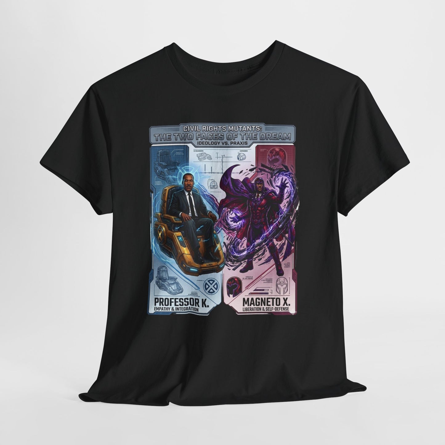 Professor K vs Magneto X Graphic Tee — Retro Card Battle Design