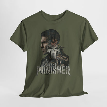 The Punisher Graphic Tee — Skull Justice Double Exposure T‑Shirt