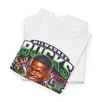 Milwaukee Bucks Retro Player Cartoon Tee — 'Ray Allen' Basketball Graphic T-Shirt