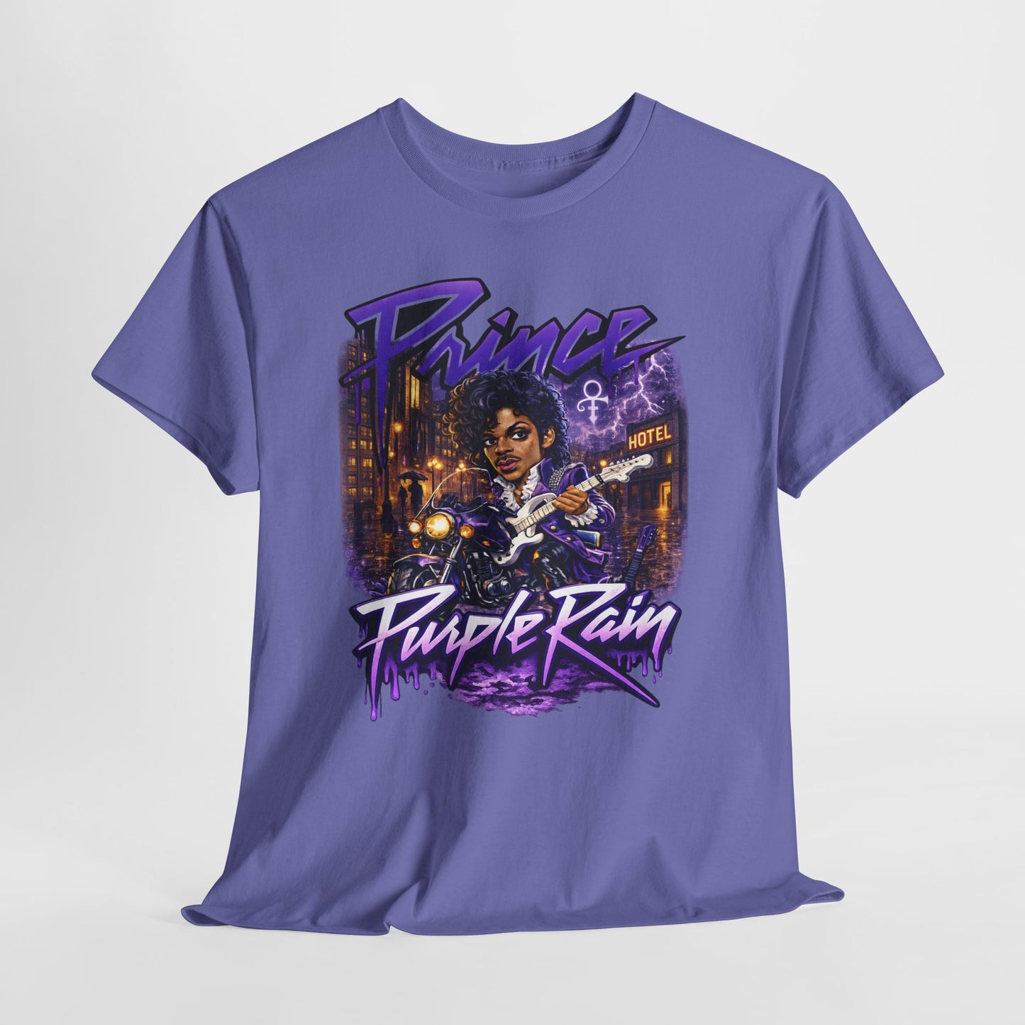 Purple Rain Graphic Tee – Retro 80s Guitar Vintage Concert Shirt