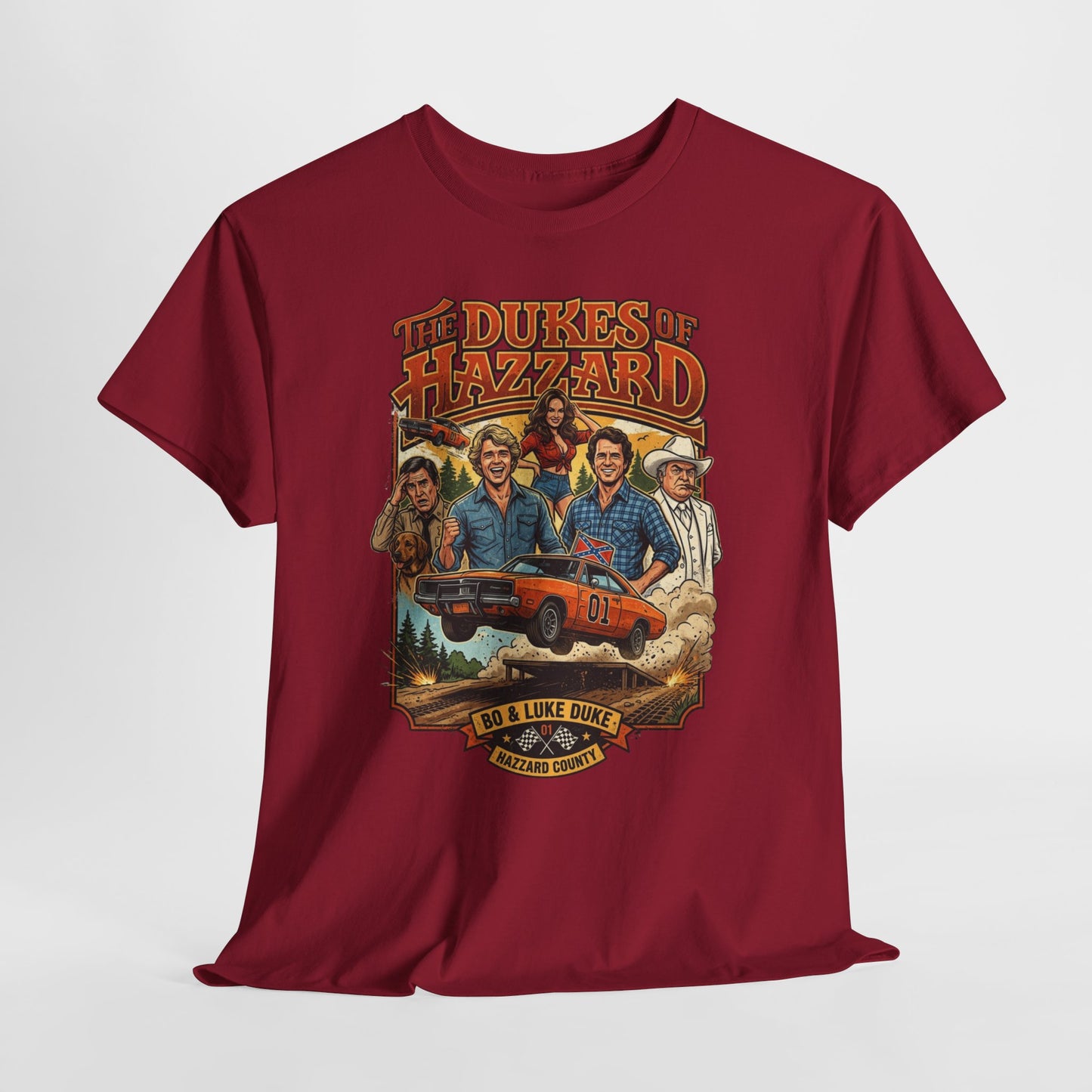 Dukes of Hazzard Vintage Graphic Tee — Classic TV Cast & General Lee Design