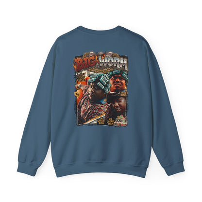 Big Worm Collage Crewneck Sweatshirt — Retro Hip‑Hop Graphic