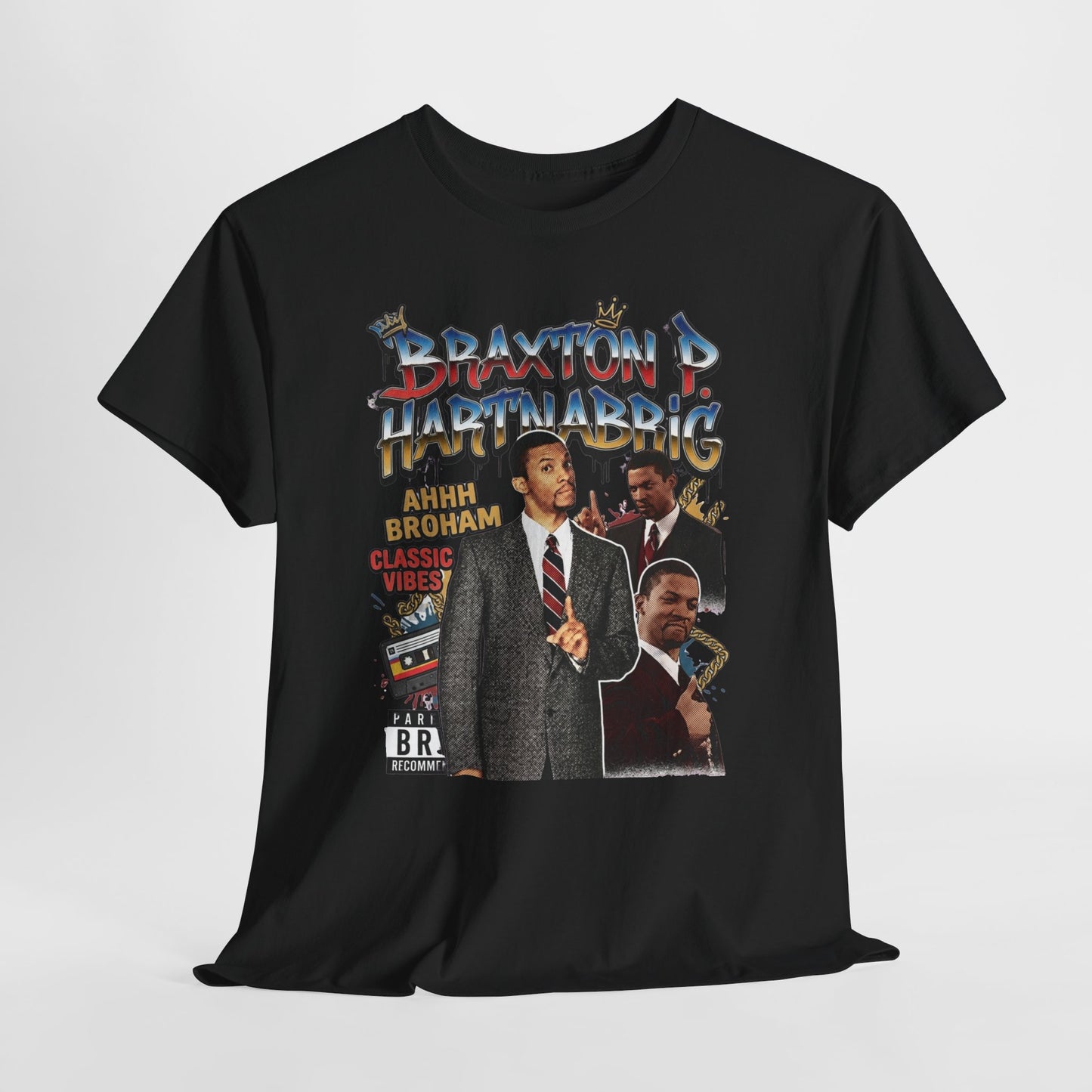 Vintage Braxton P. Hartnabrig Graphic Tee — Retro Collage T-Shirt