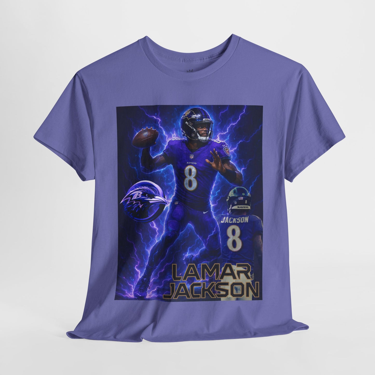 Lamar Jackson Lightning Tee – Unisex Cotton Shirt, Football Fan Gift, Sports Apparel, Game Day Outfit, NFL Merchandise