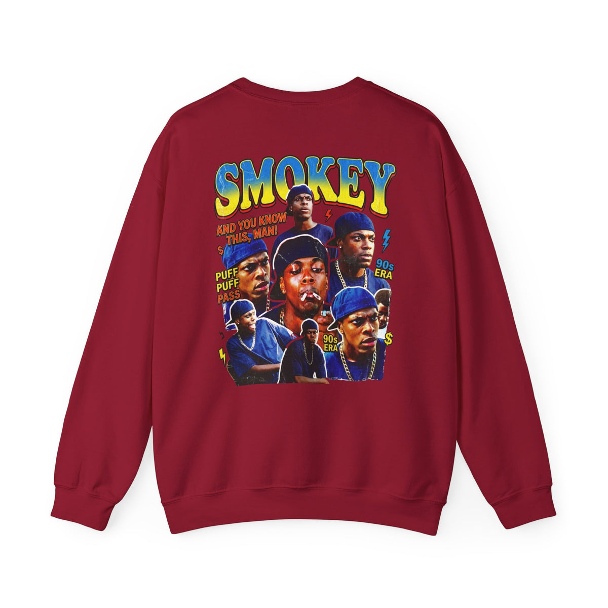 Smokey Graphic Sweatshirt – Retro Hip-Hop Photo Collage Crewneck