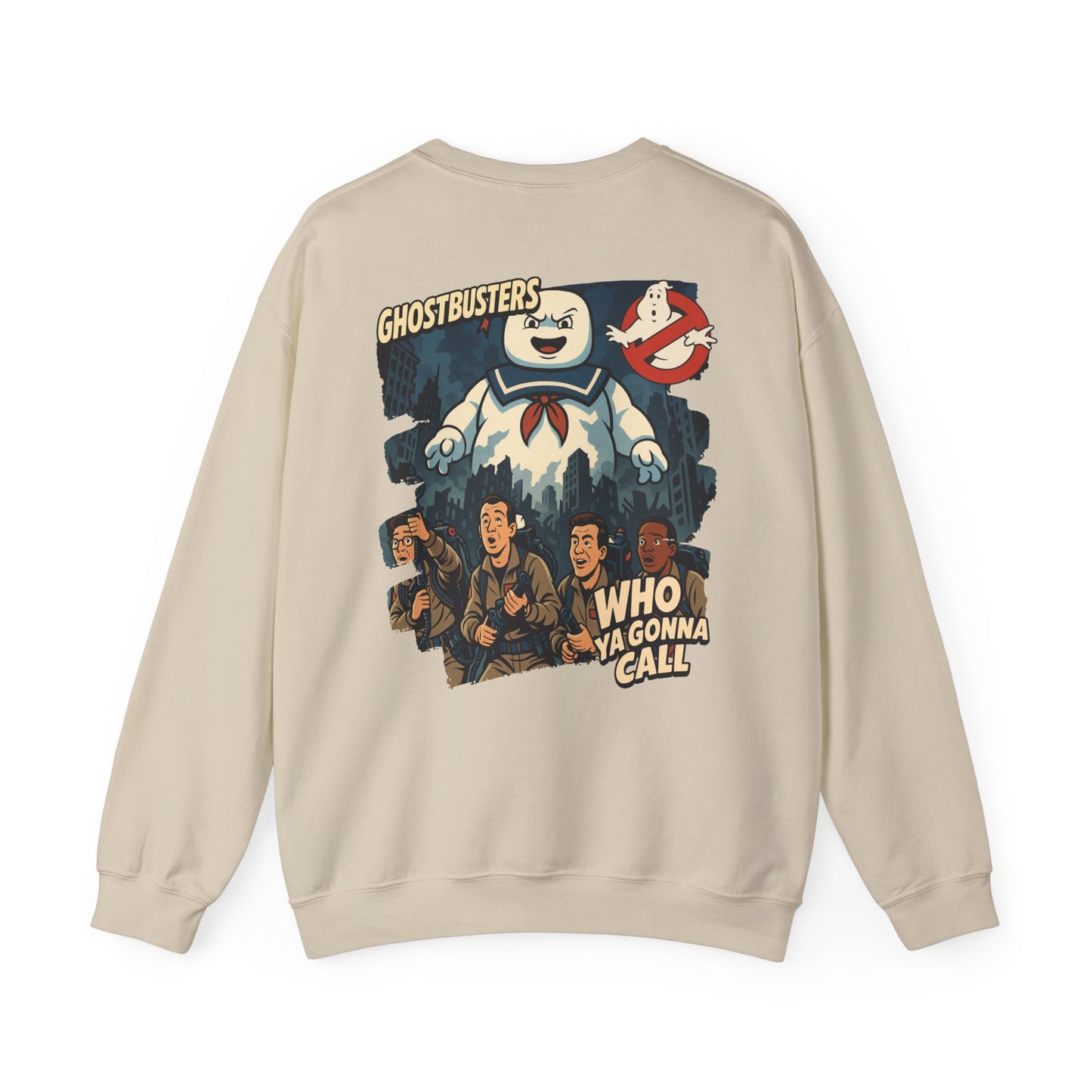 Ghostbusters Crewneck Sweatshirt — Stay Puft & "Who Ya Gonna Call" Graphic